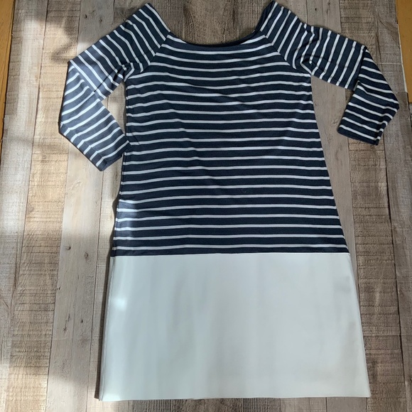 Anthropologie Bailey44 Blue White Striped Jersey Shift Dress Vegan Leather SZ M - Picture 6 of 12